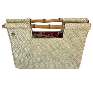Vintage PUTU BY J. MACLEAR Straw Purse Bamboo Handles Summer Vacation Resort
